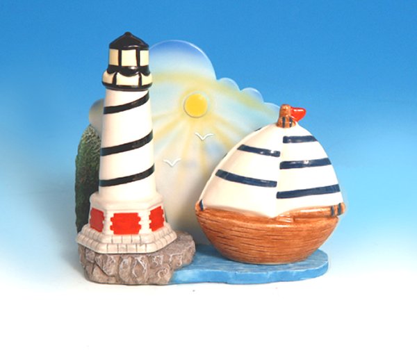 LHT3394 Porcelain Lighthouse / Sail Boat Salt & Pepper Shaker Set
